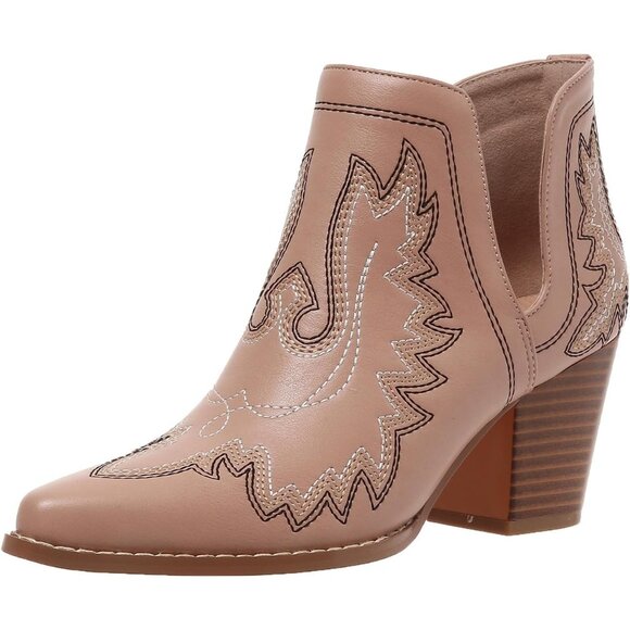 No Brand Shoes - ✨Women Brown Cowboy Boots Ankle Western Embroidered Stitched Toe Chunky Heels